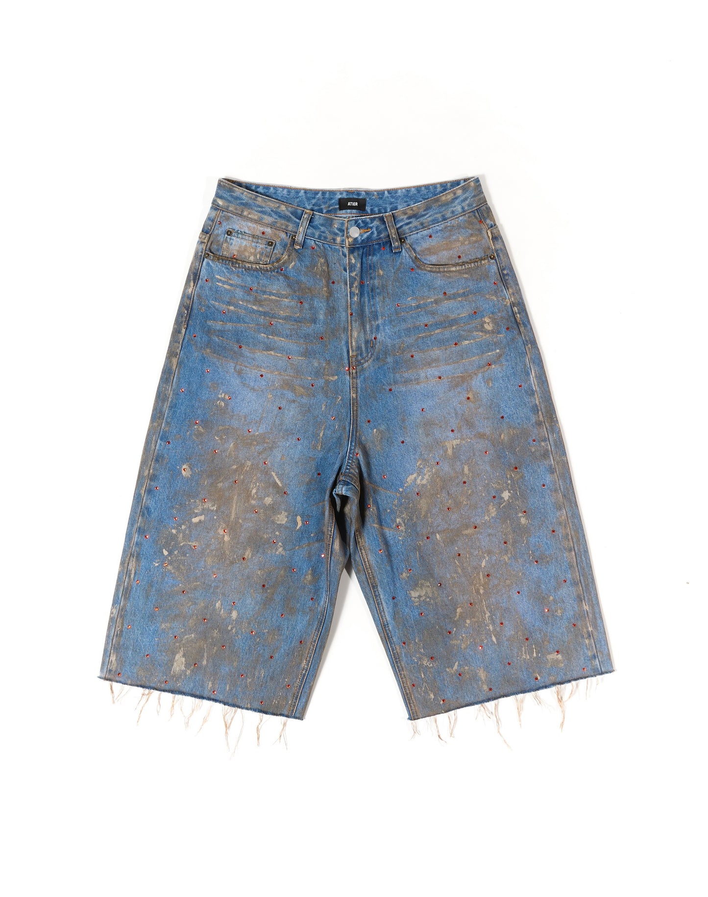 Shorts Ultra Oversized dipinti a mano con strass applicati a mano
