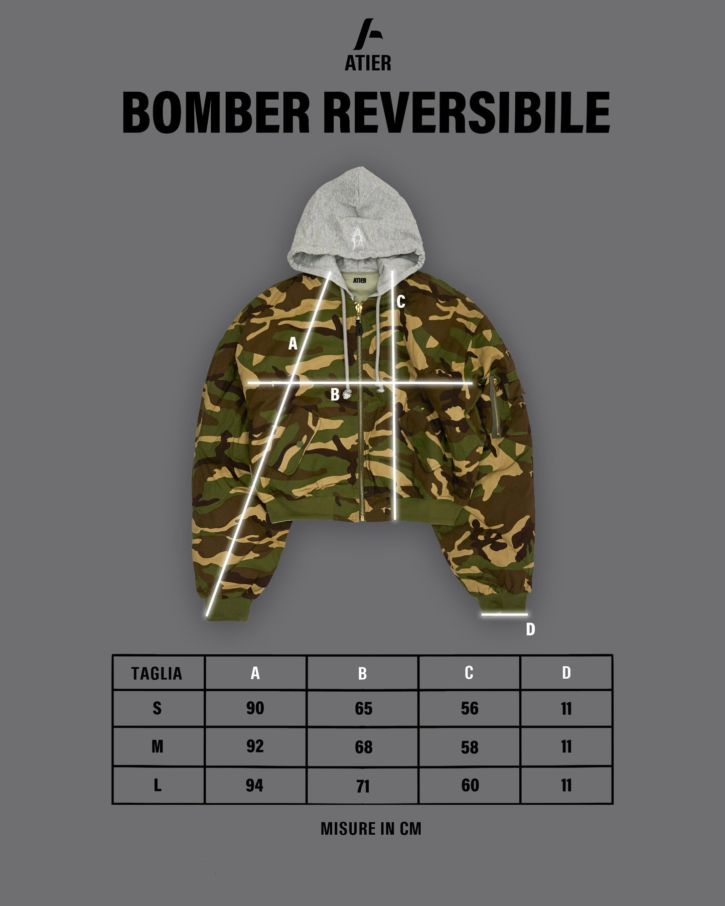 Bomber imbottito reversibile in 100% cotone con cappuccio e ricami 3D (PRE ORDER)