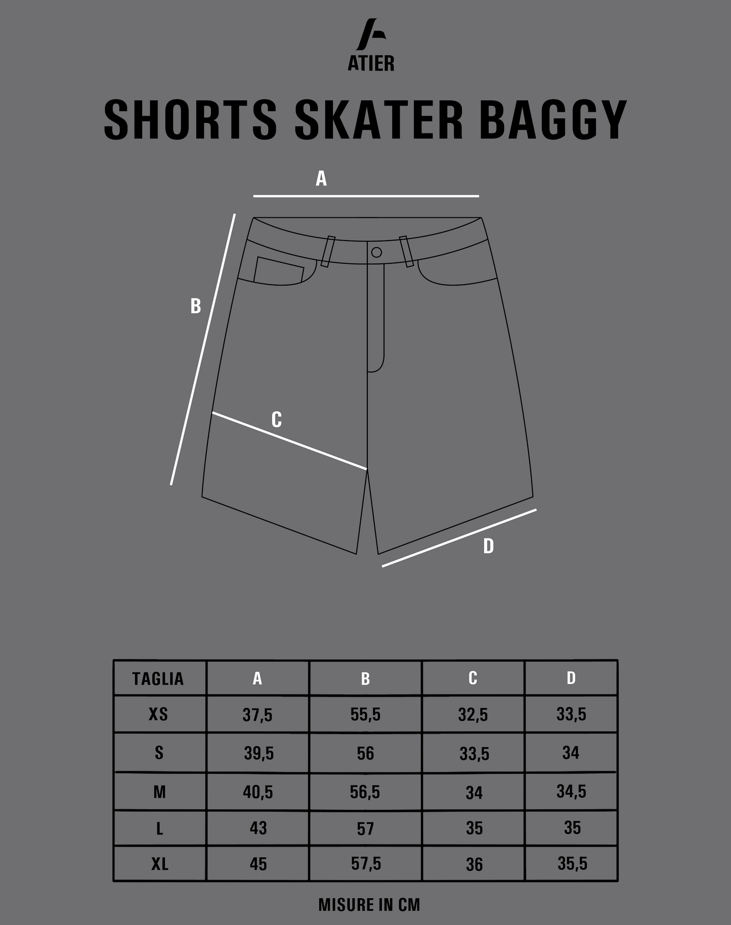 Shorts Skater baggy (cuciture nere)