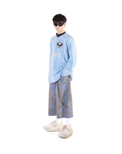 Shorts Ultra Oversized dipinti a mano con strass applicati a mano
