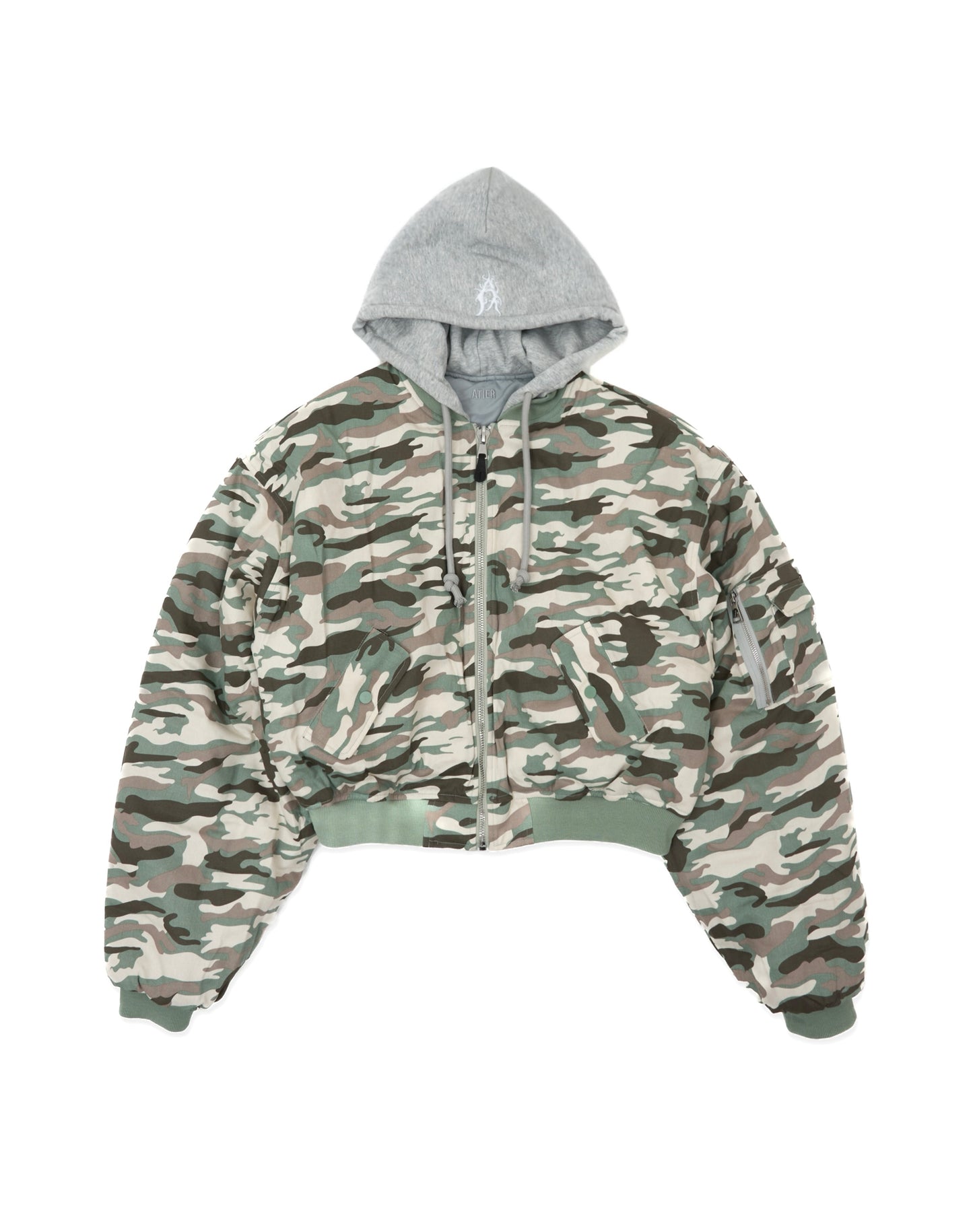 Bomber imbottito reversibile in 100% cotone con cappuccio e ricami 3D