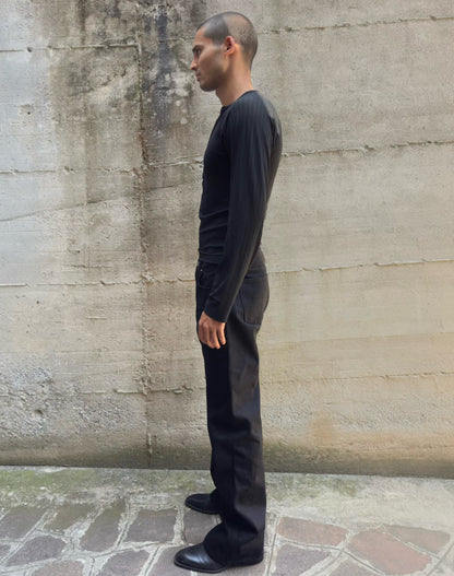 Jeans “Fusion Bootcut” in raw denim originale cimosato, ricamo e bottoni e rivetti in ottone logati
