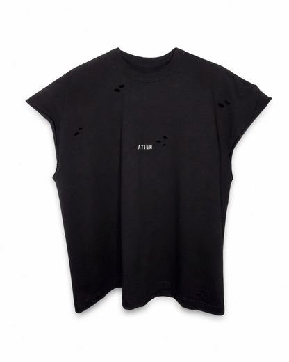 Maglia muscle in 100% cotone con logo ricamato e tagli/lacerature