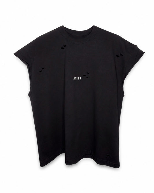 Maglia muscle in 100% cotone con logo ricamato e tagli/lacerature