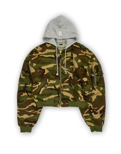 Bomber imbottito reversibile in 100% cotone con cappuccio e ricami 3D (PRE ORDER)