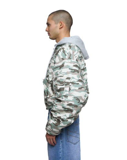 Bomber imbottito reversibile in 100% cotone con cappuccio e ricami 3D