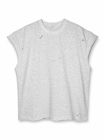 Maglia muscle in 100% cotone con logo ricamato e tagli/lacerature