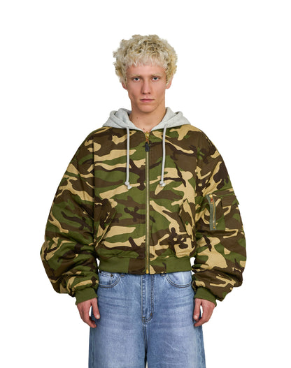 Bomber imbottito reversibile in 100% cotone con cappuccio e ricami 3D (PRE ORDER)