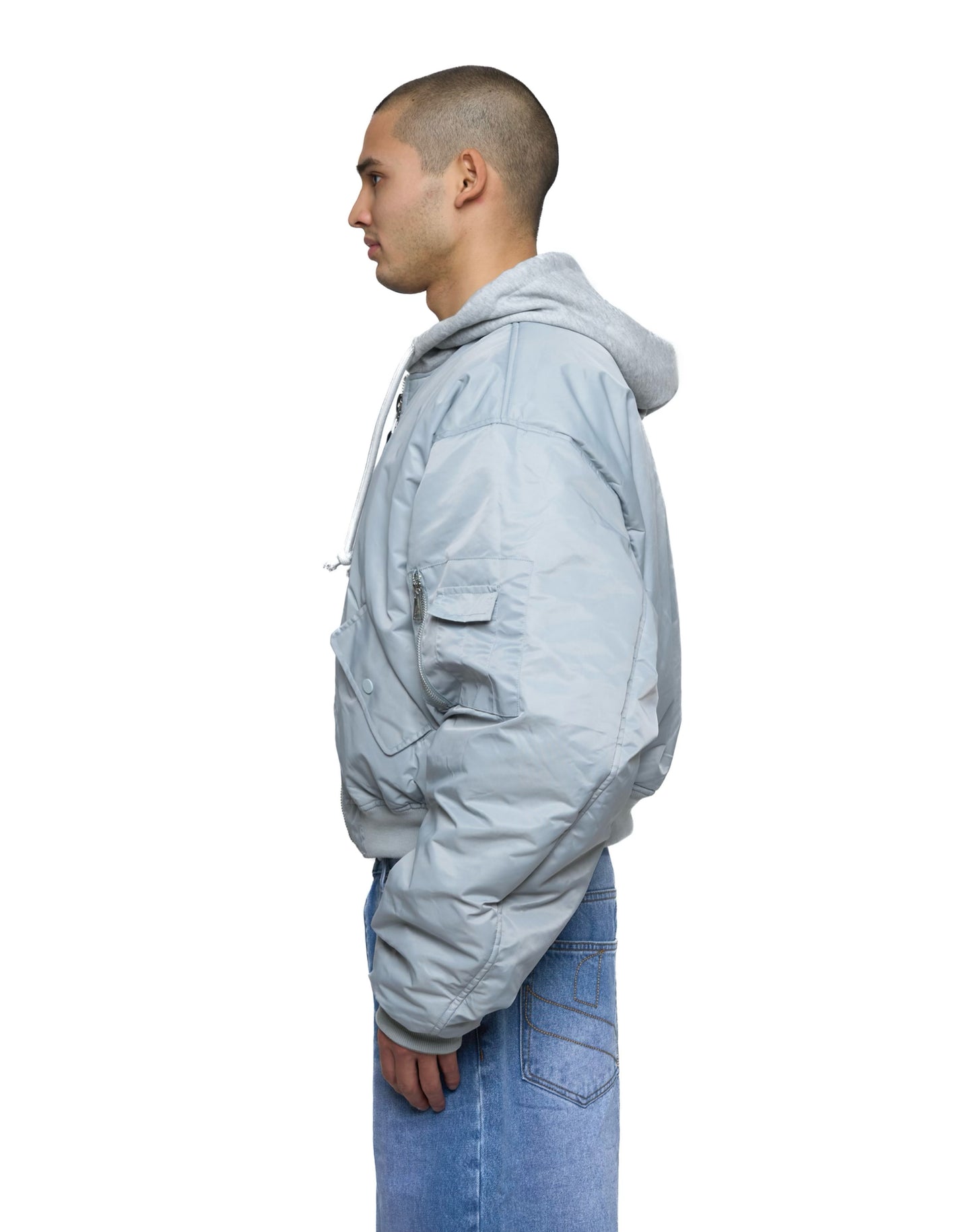 Bomber imbottito reversibile in 100% cotone con cappuccio e ricami 3D