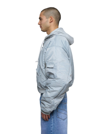 Bomber imbottito reversibile in 100% cotone con cappuccio e ricami 3D