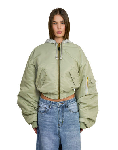 Bomber imbottito reversibile in 100% cotone con cappuccio e ricami 3D (PRE ORDER)