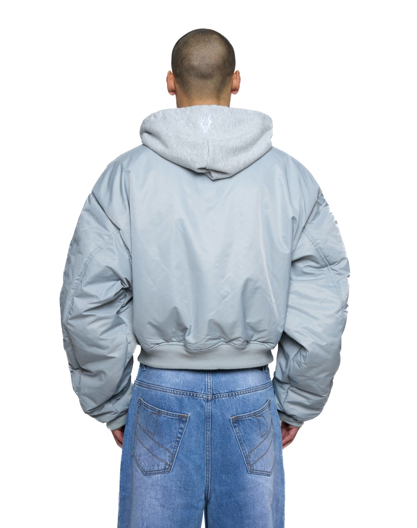 Bomber imbottito reversibile in 100% cotone con cappuccio e ricami 3D