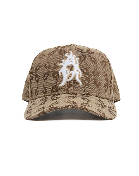 Cappello in tessuto ATIER con ricami e chiusura in vera pelle tamburellata