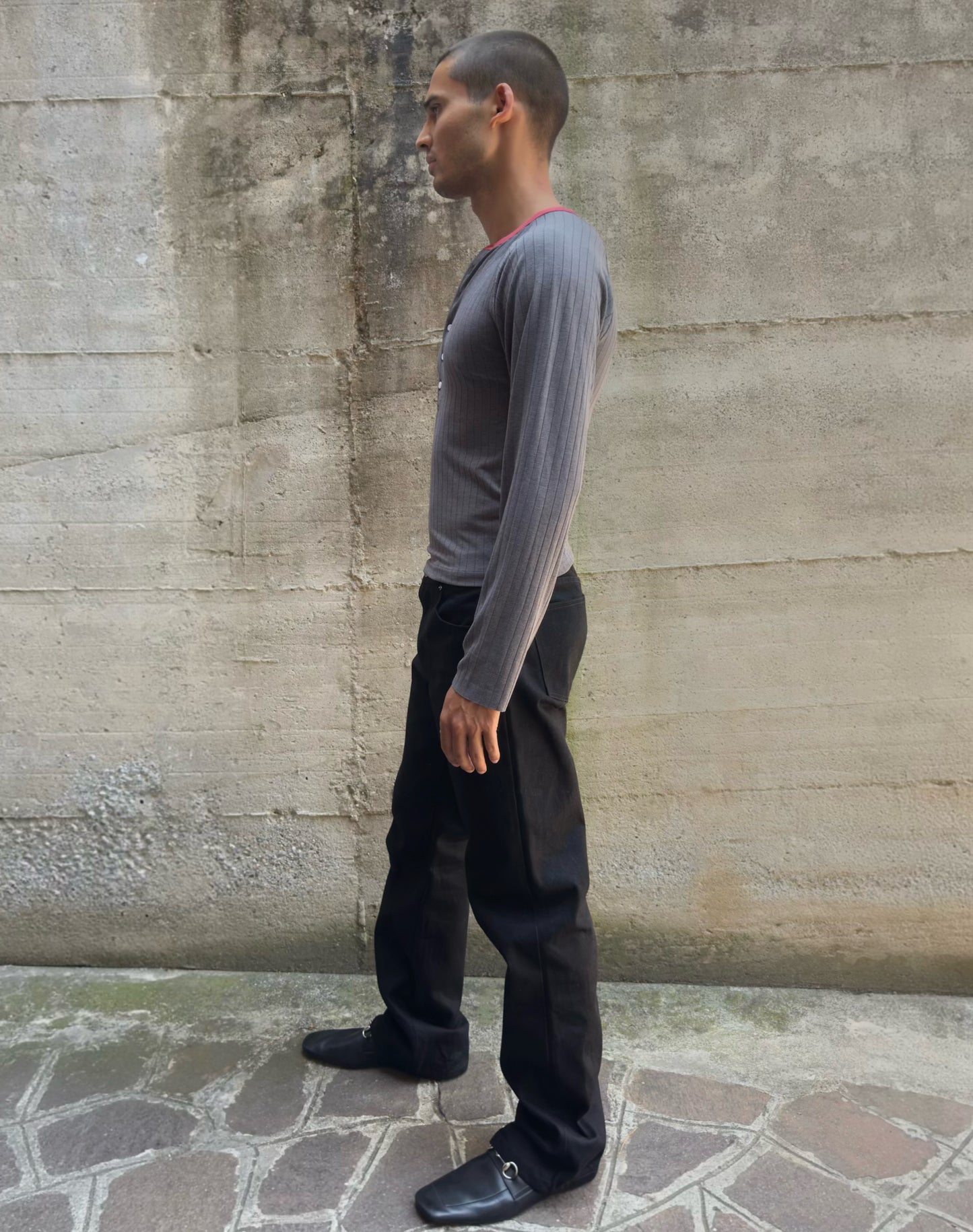 Jeans “Fusion Bootcut” in raw denim originale cimosato, ricamo e bottoni e rivetti in ottone logati