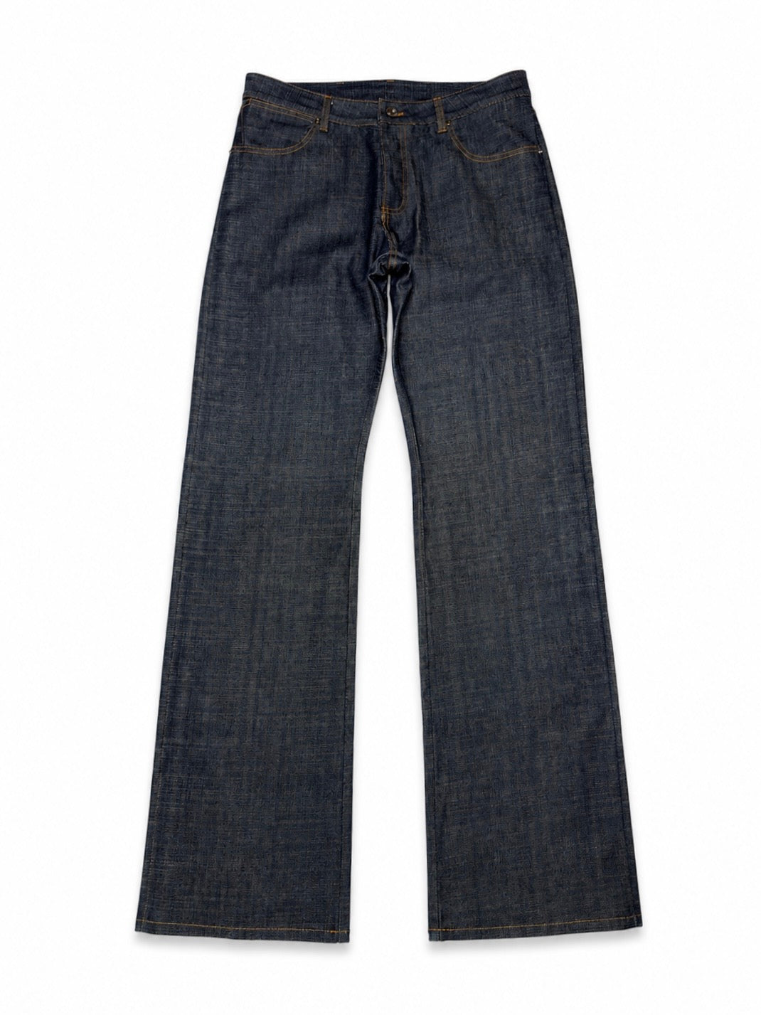 Jeans “Fusion Bootcut” in raw denim originale cimosato, ricamo e bottoni e rivetti in ottone logati