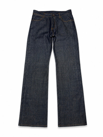 Jeans “Fusion Bootcut” in raw denim originale cimosato, ricamo e bottoni e rivetti in ottone logati