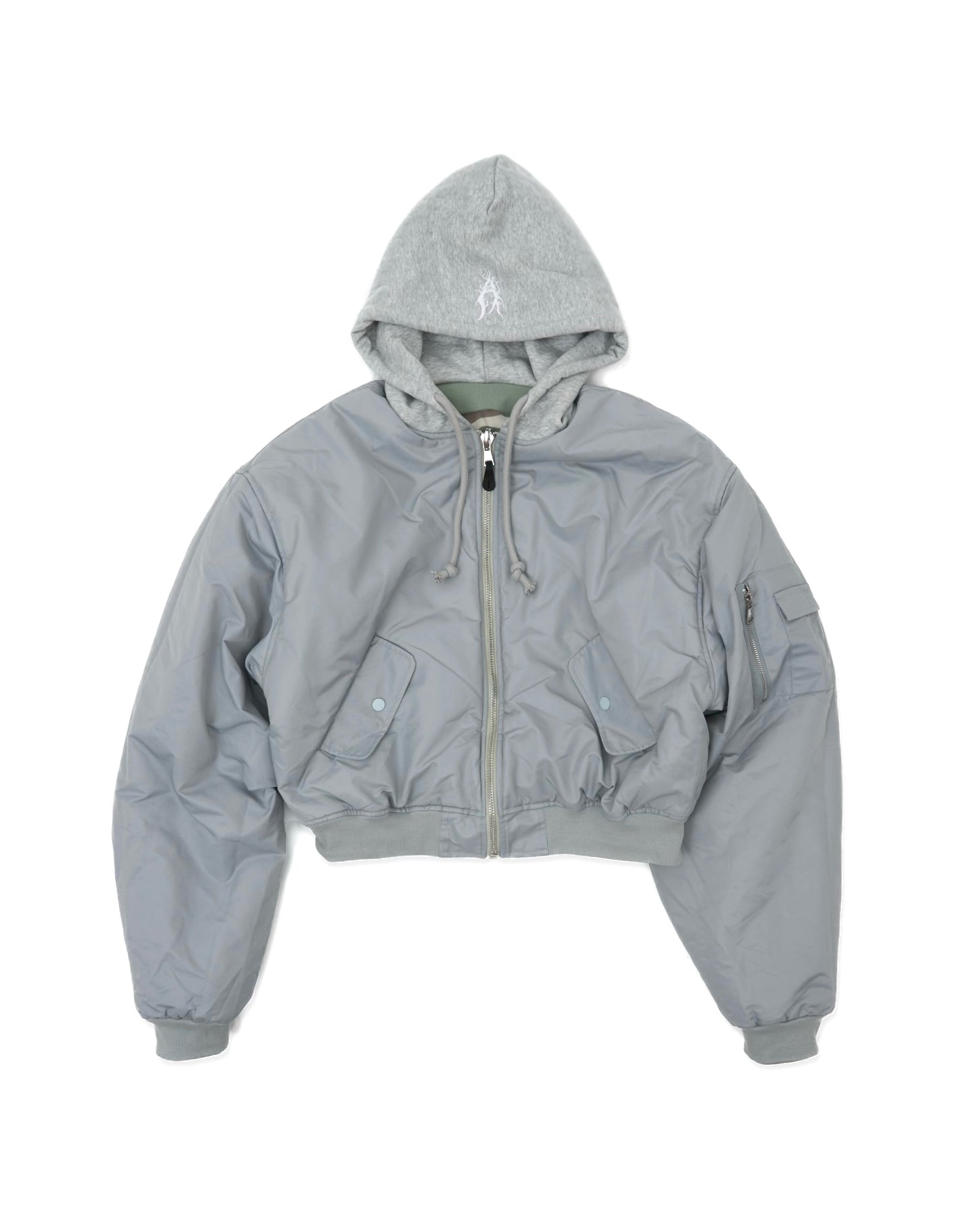 Bomber imbottito reversibile in 100% cotone con cappuccio e ricami 3D