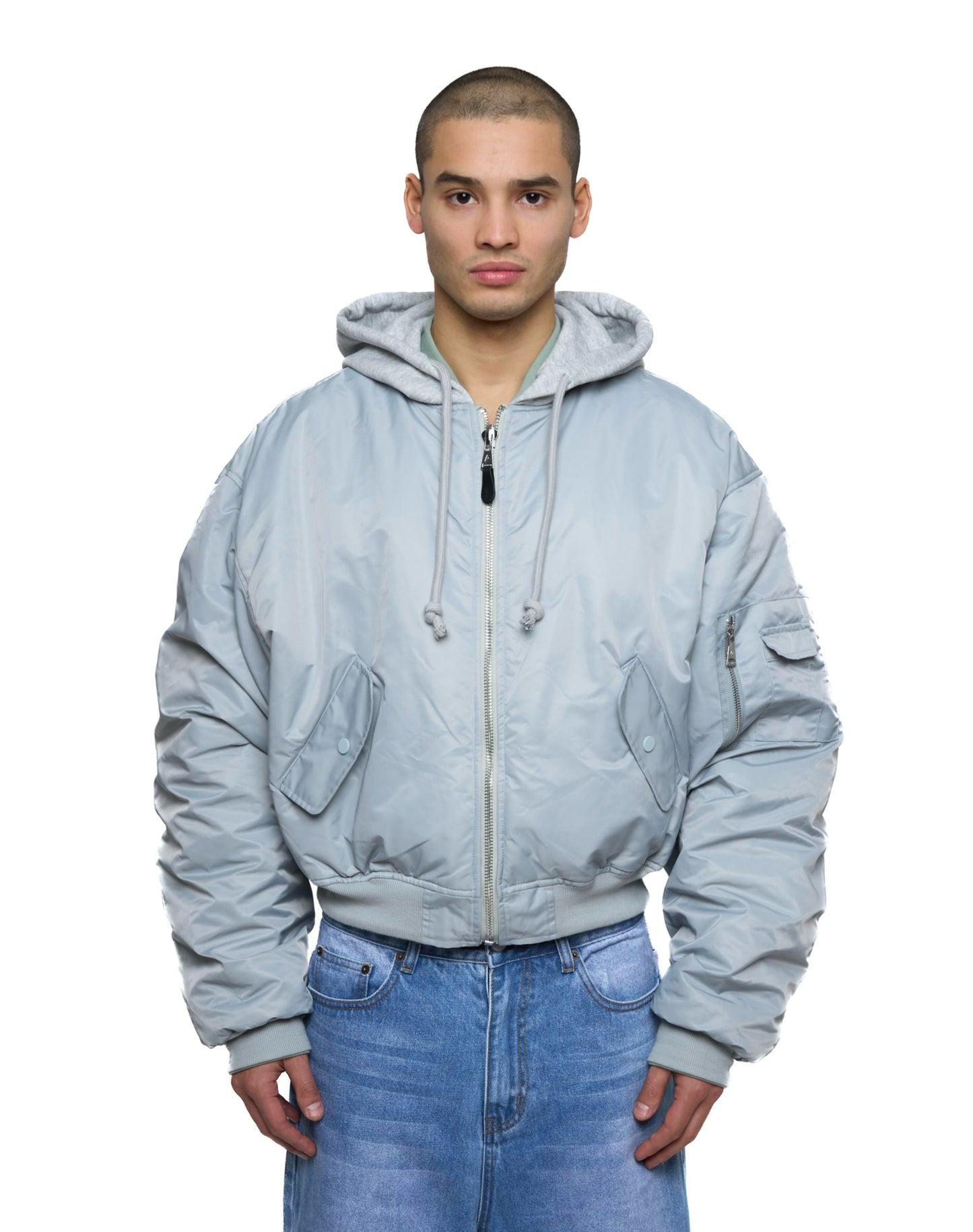 Bomber imbottito reversibile in 100% cotone con cappuccio e ricami 3D