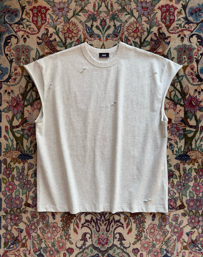 Maglia muscle in 100% cotone con logo ricamato e tagli/lacerature