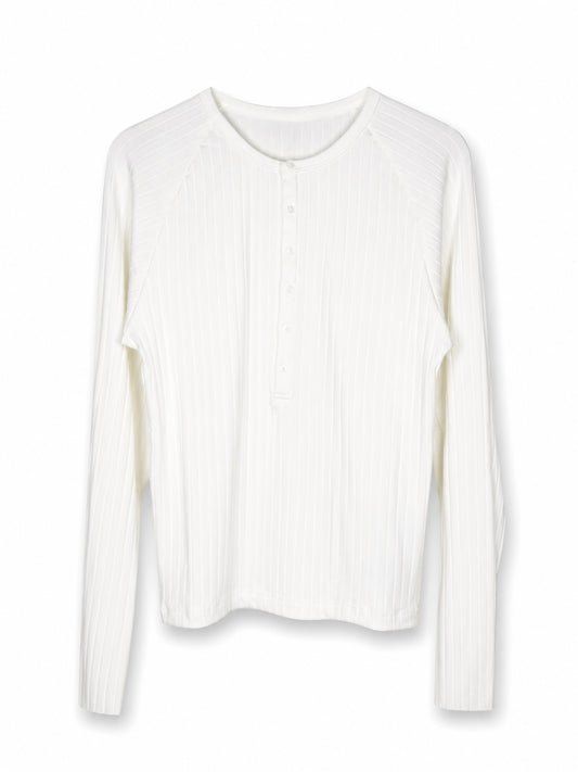 Maglia Henley a coste con bottoni logati in vera madreperla e ricamo
