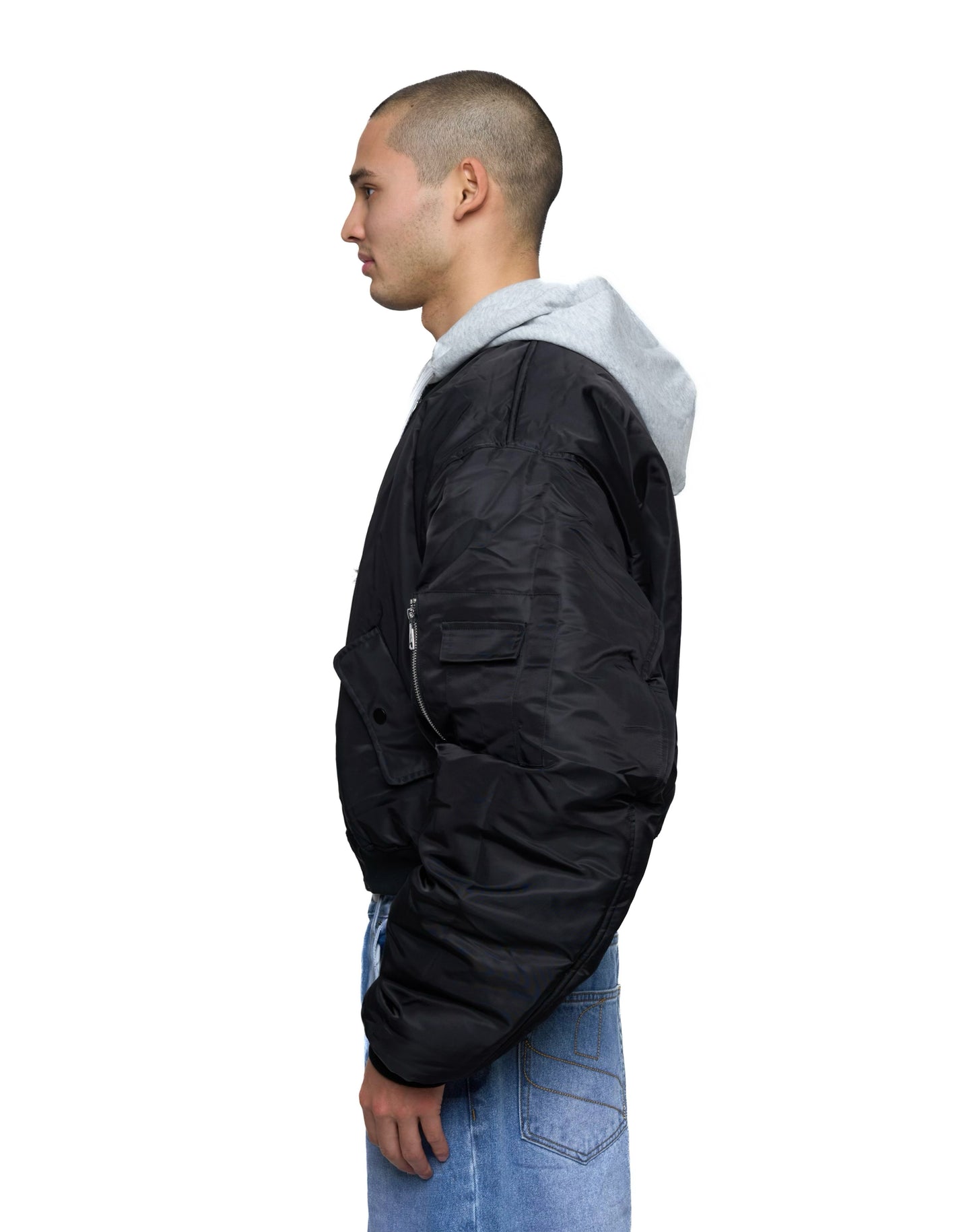 Bomber imbottito reversibile in 100% cotone con cappuccio e ricami 3D