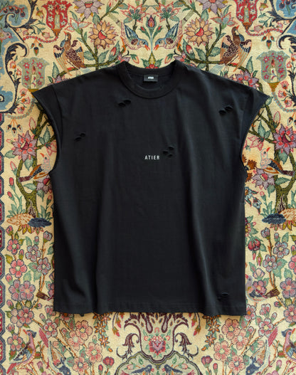 Maglia muscle in 100% cotone con logo ricamato e tagli/lacerature