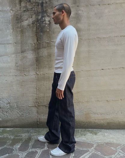 Maglia Henley a coste con bottoni logati in vera madreperla e ricamo
