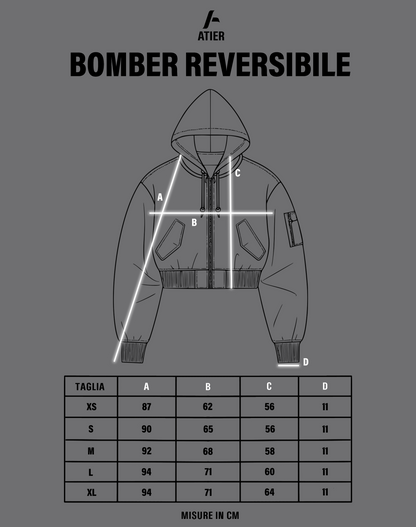 Bomber imbottito reversibile in 100% cotone con cappuccio e ricami 3D