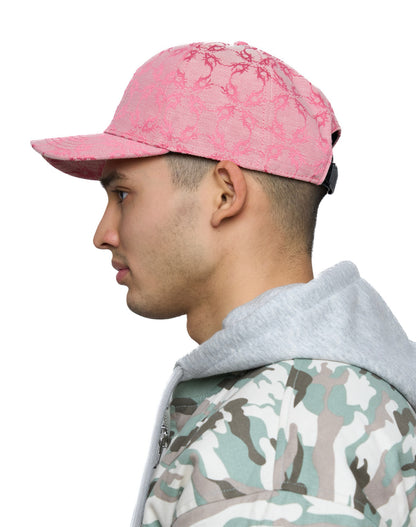 Cappello in tessuto ATIER con ricami e chiusura in vera pelle tamburellata