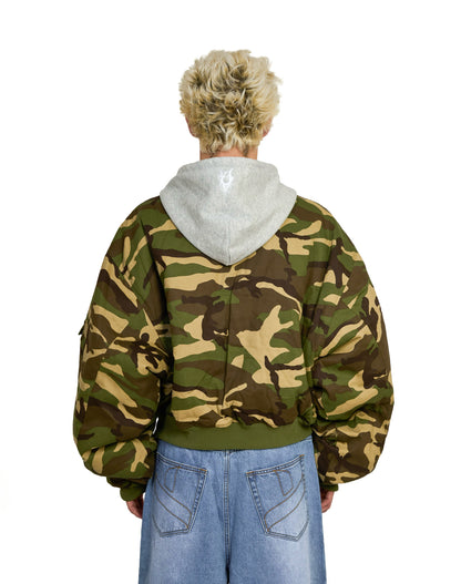 Bomber imbottito reversibile in 100% cotone con cappuccio e ricami 3D (PRE ORDER)