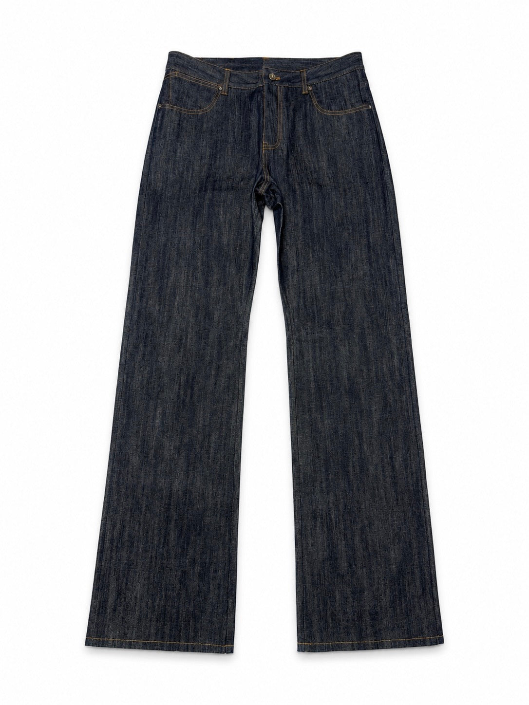 Jeans “Fusion Bootcut” in raw denim originale cimosato, ricamo e bottoni e rivetti in ottone logati