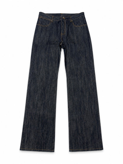Jeans “Fusion Bootcut” in raw denim originale cimosato, ricamo e bottoni e rivetti in ottone logati