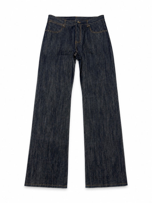 Jeans “Fusion Bootcut” in raw denim originale cimosato, ricamo e bottoni e rivetti in ottone logati