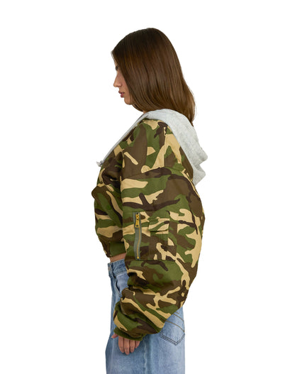 Bomber imbottito reversibile in 100% cotone con cappuccio e ricami 3D (PRE ORDER)