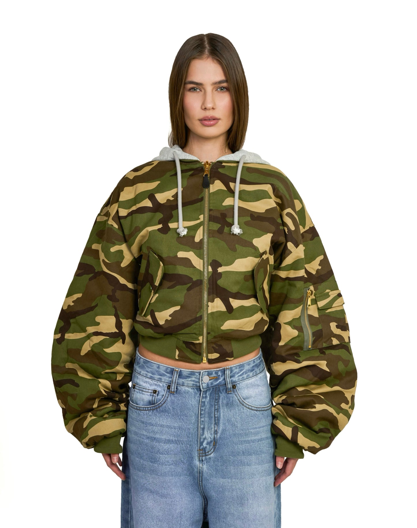 Bomber imbottito reversibile in 100% cotone con cappuccio e ricami 3D (PRE ORDER)