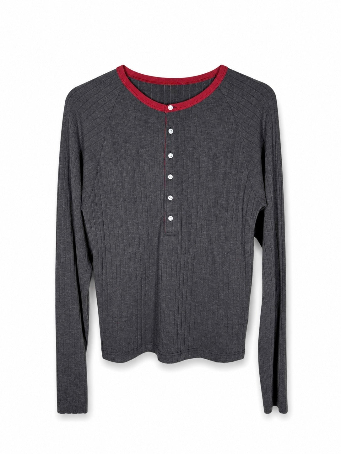 Maglia Henley a coste con bottoni logati in vera madreperla e ricamo