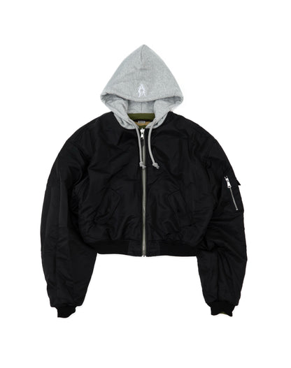 Bomber imbottito reversibile in 100% cotone con cappuccio e ricami 3D