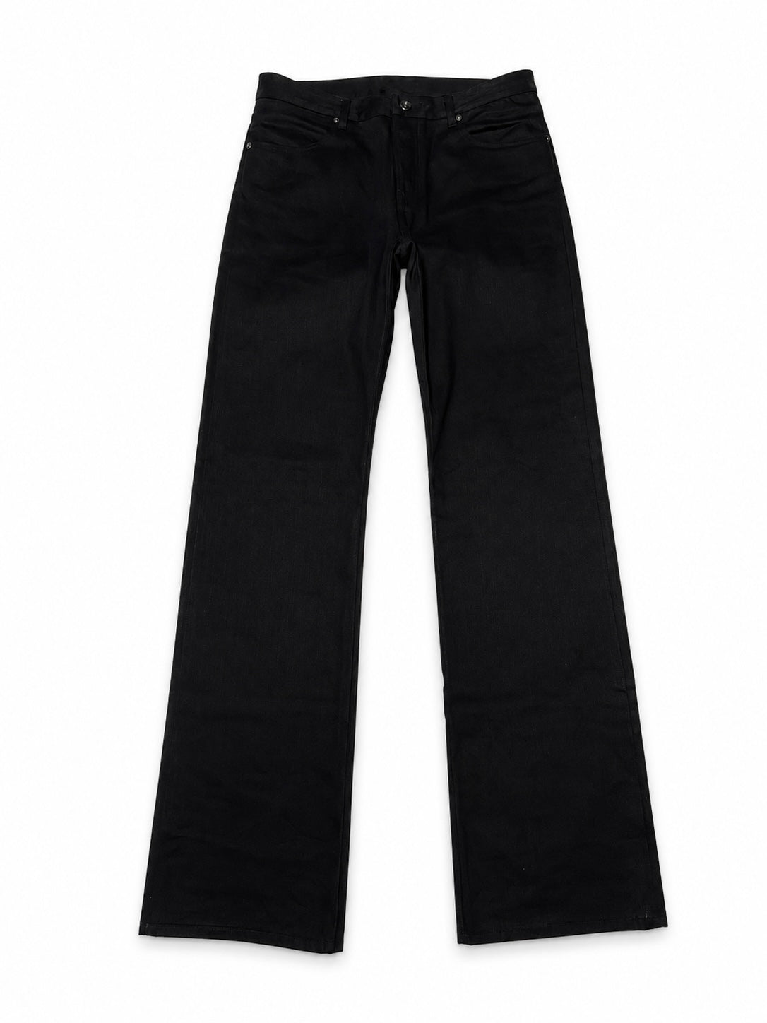 Jeans “Fusion Bootcut” in raw denim originale cimosato, ricamo e bottoni e rivetti in ottone logati