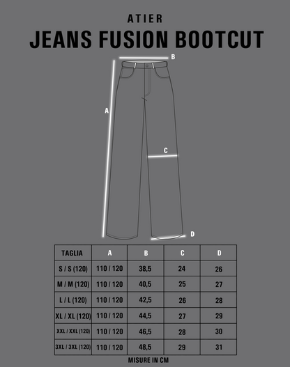 PRE ORDER LIMITATO Jeans “Fusion Bootcut” in raw denim originale cimosato, ricamo e bottoni e rivetti in ottone logati